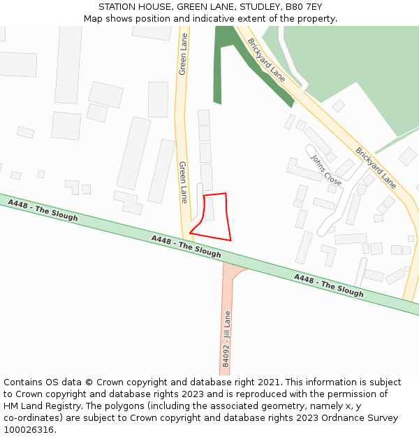 STATION HOUSE, GREEN LANE, STUDLEY, B80 7EY: Location map and indicative extent of plot