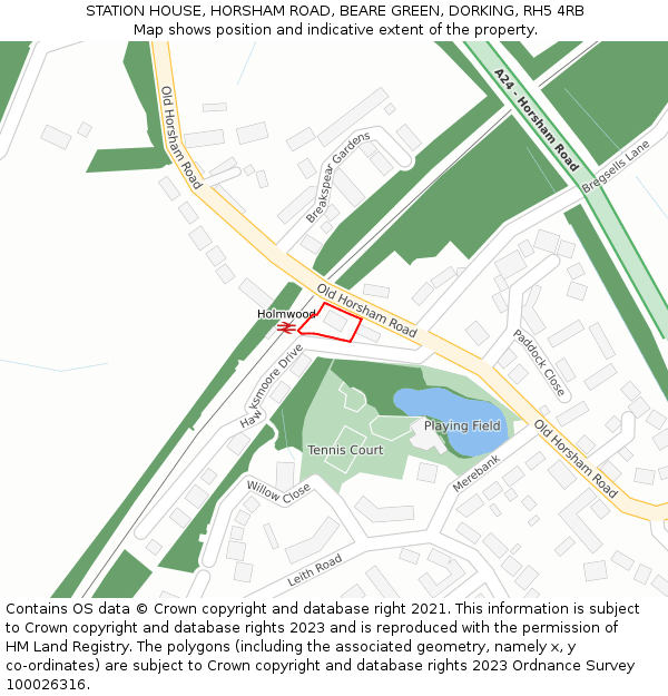 STATION HOUSE, HORSHAM ROAD, BEARE GREEN, DORKING, RH5 4RB: Location map and indicative extent of plot