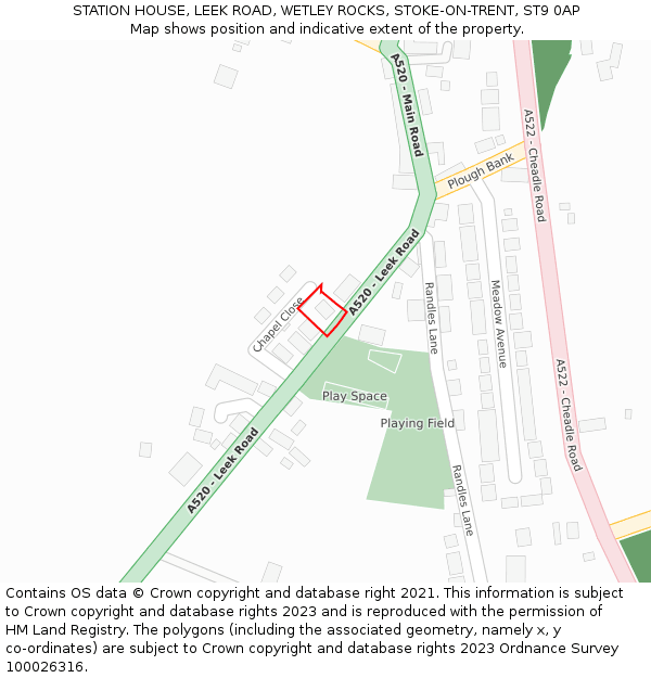 STATION HOUSE, LEEK ROAD, WETLEY ROCKS, STOKE-ON-TRENT, ST9 0AP: Location map and indicative extent of plot