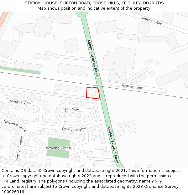 STATION HOUSE, SKIPTON ROAD, CROSS HILLS, KEIGHLEY, BD20 7DS: Location map and indicative extent of plot