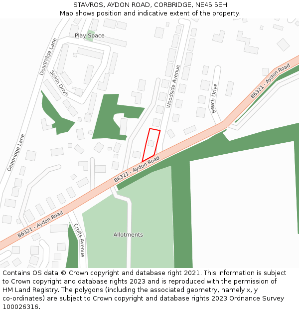 STAVROS, AYDON ROAD, CORBRIDGE, NE45 5EH: Location map and indicative extent of plot