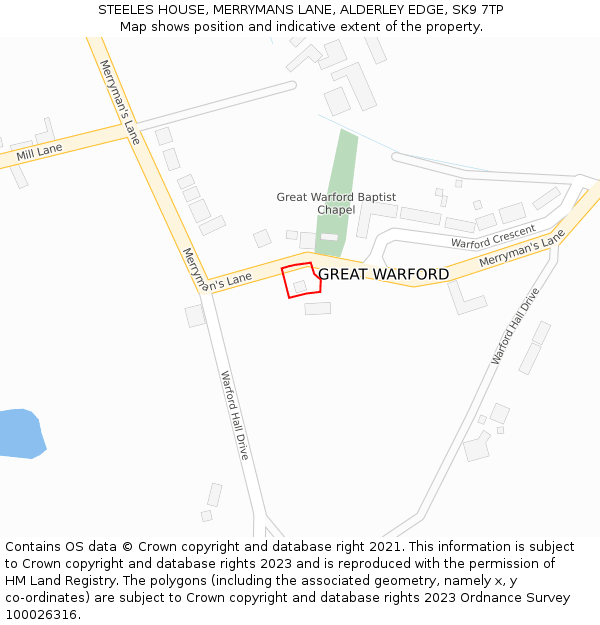STEELES HOUSE, MERRYMANS LANE, ALDERLEY EDGE, SK9 7TP: Location map and indicative extent of plot