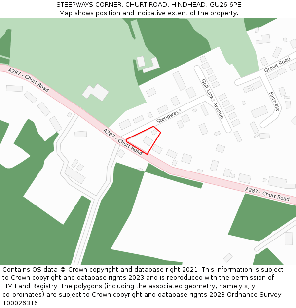 STEEPWAYS CORNER, CHURT ROAD, HINDHEAD, GU26 6PE: Location map and indicative extent of plot