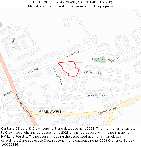 STELLA HOUSE, UPLANDS WAY, GATESHEAD, NE9 7NQ: Location map and indicative extent of plot