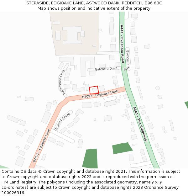 STEPASIDE, EDGIOAKE LANE, ASTWOOD BANK, REDDITCH, B96 6BG: Location map and indicative extent of plot