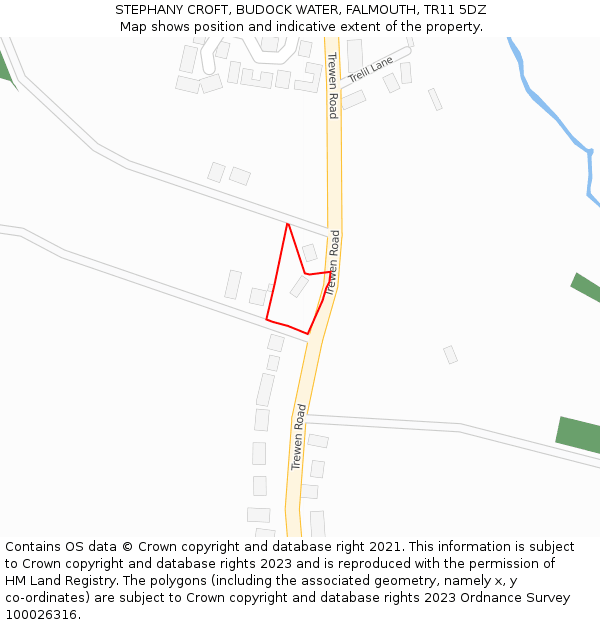 STEPHANY CROFT, BUDOCK WATER, FALMOUTH, TR11 5DZ: Location map and indicative extent of plot