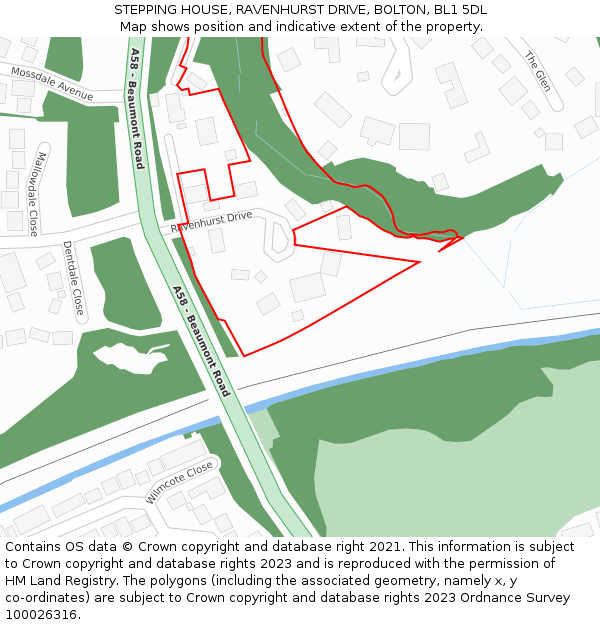 STEPPING HOUSE, RAVENHURST DRIVE, BOLTON, BL1 5DL: Location map and indicative extent of plot