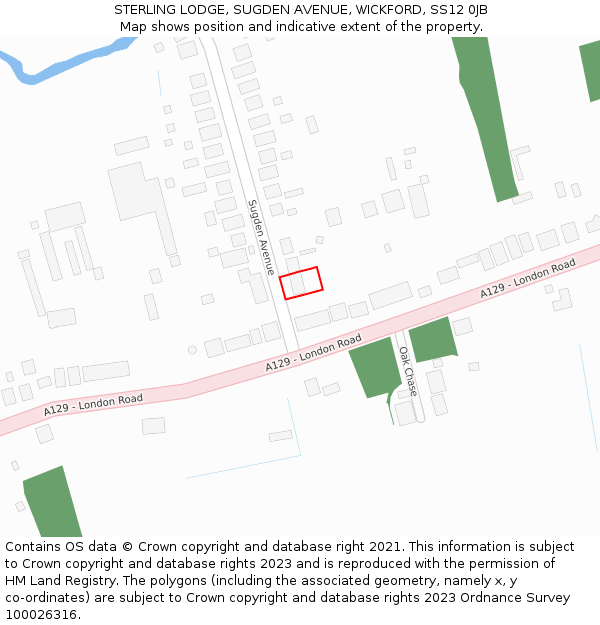 STERLING LODGE, SUGDEN AVENUE, WICKFORD, SS12 0JB: Location map and indicative extent of plot