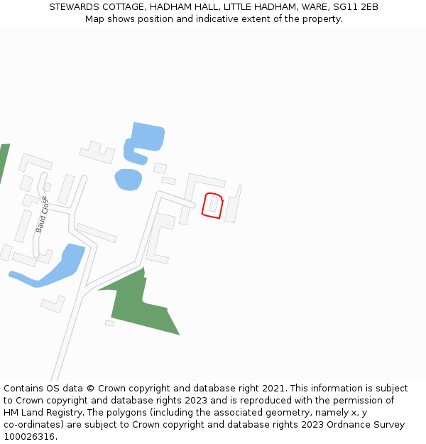 STEWARDS COTTAGE, HADHAM HALL, LITTLE HADHAM, WARE, SG11 2EB: Location map and indicative extent of plot