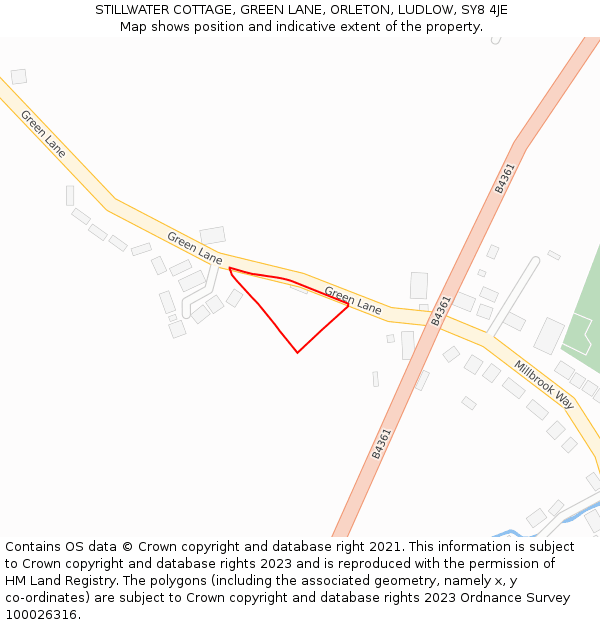 STILLWATER COTTAGE, GREEN LANE, ORLETON, LUDLOW, SY8 4JE: Location map and indicative extent of plot