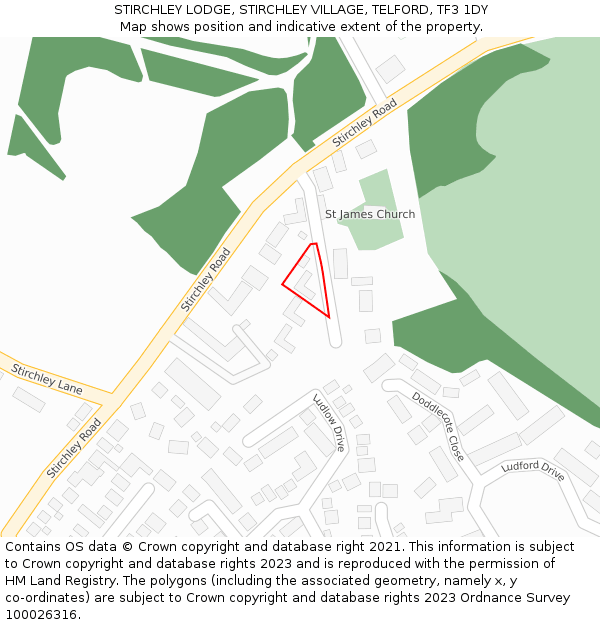 STIRCHLEY LODGE, STIRCHLEY VILLAGE, TELFORD, TF3 1DY: Location map and indicative extent of plot