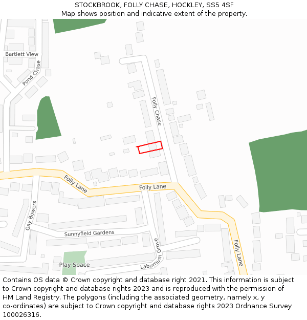 STOCKBROOK, FOLLY CHASE, HOCKLEY, SS5 4SF: Location map and indicative extent of plot