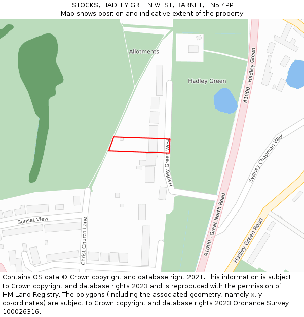 STOCKS, HADLEY GREEN WEST, BARNET, EN5 4PP: Location map and indicative extent of plot