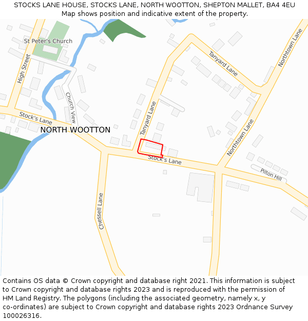 STOCKS LANE HOUSE, STOCKS LANE, NORTH WOOTTON, SHEPTON MALLET, BA4 4EU: Location map and indicative extent of plot