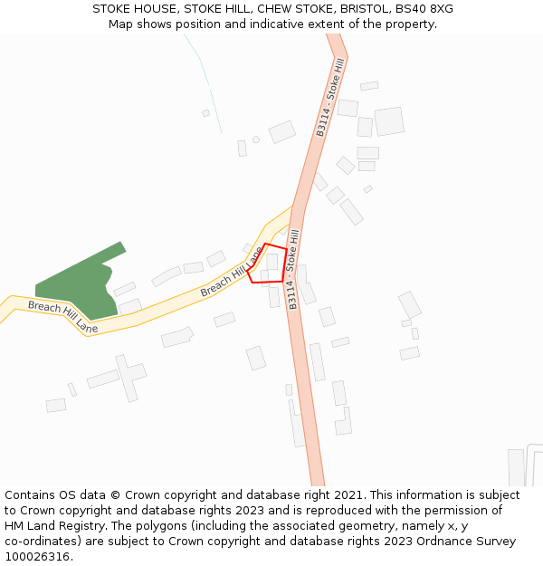 STOKE HOUSE, STOKE HILL, CHEW STOKE, BRISTOL, BS40 8XG: Location map and indicative extent of plot