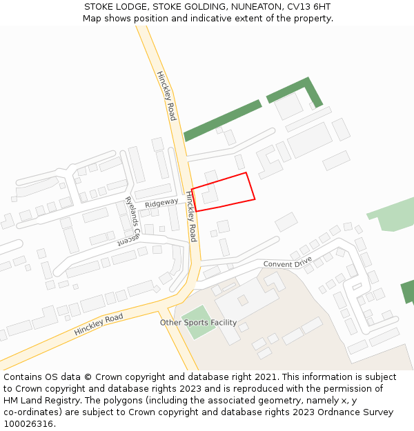 STOKE LODGE, STOKE GOLDING, NUNEATON, CV13 6HT: Location map and indicative extent of plot