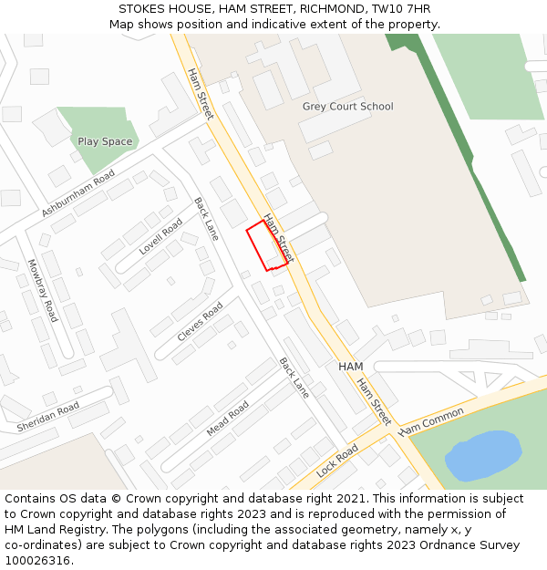STOKES HOUSE, HAM STREET, RICHMOND, TW10 7HR: Location map and indicative extent of plot