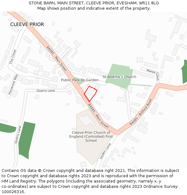 STONE BARN, MAIN STREET, CLEEVE PRIOR, EVESHAM, WR11 8LG: Location map and indicative extent of plot