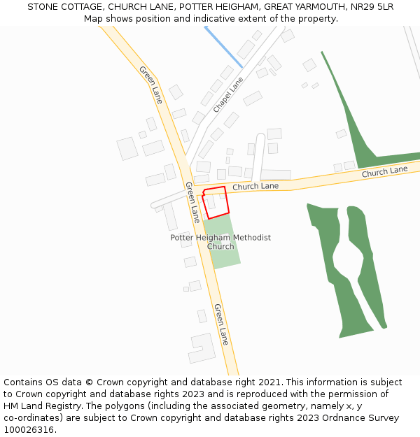 STONE COTTAGE, CHURCH LANE, POTTER HEIGHAM, GREAT YARMOUTH, NR29 5LR: Location map and indicative extent of plot