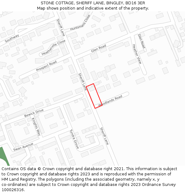 STONE COTTAGE, SHERIFF LANE, BINGLEY, BD16 3ER: Location map and indicative extent of plot