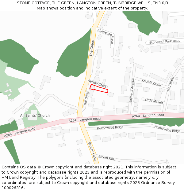 STONE COTTAGE, THE GREEN, LANGTON GREEN, TUNBRIDGE WELLS, TN3 0JB: Location map and indicative extent of plot