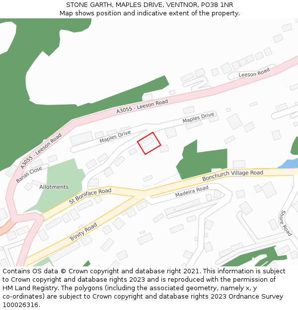 STONE GARTH, MAPLES DRIVE, VENTNOR, PO38 1NR: Location map and indicative extent of plot