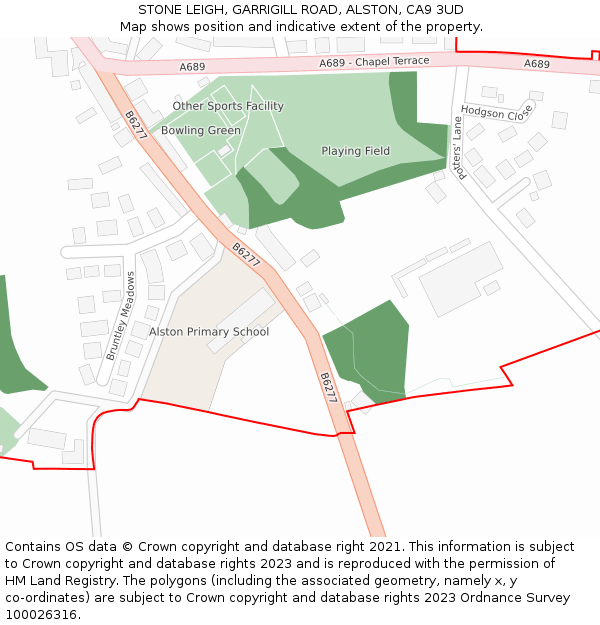 STONE LEIGH, GARRIGILL ROAD, ALSTON, CA9 3UD: Location map and indicative extent of plot