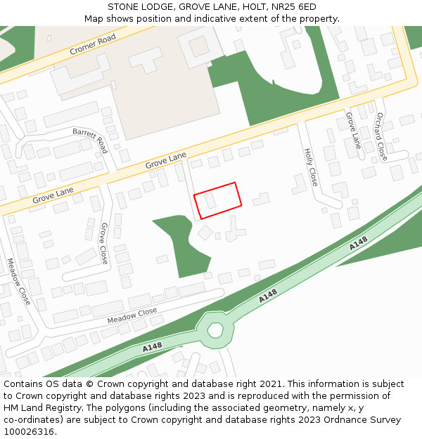 STONE LODGE, GROVE LANE, HOLT, NR25 6ED: Location map and indicative extent of plot