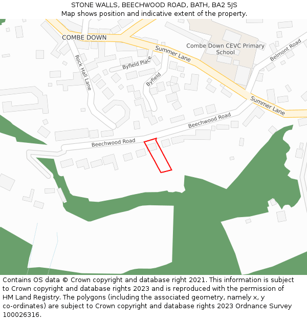 STONE WALLS, BEECHWOOD ROAD, BATH, BA2 5JS: Location map and indicative extent of plot