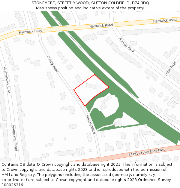 STONEACRE, STREETLY WOOD, SUTTON COLDFIELD, B74 3DQ: Location map and indicative extent of plot