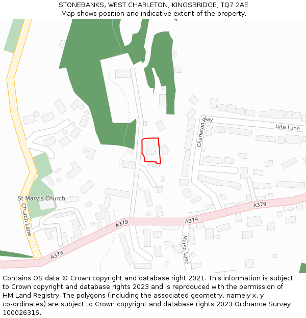 STONEBANKS, WEST CHARLETON, KINGSBRIDGE, TQ7 2AE: Location map and indicative extent of plot