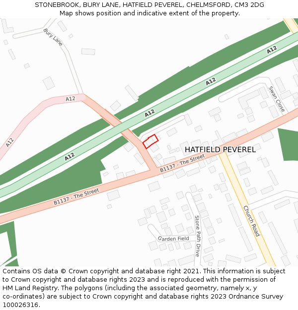 STONEBROOK, BURY LANE, HATFIELD PEVEREL, CHELMSFORD, CM3 2DG: Location map and indicative extent of plot