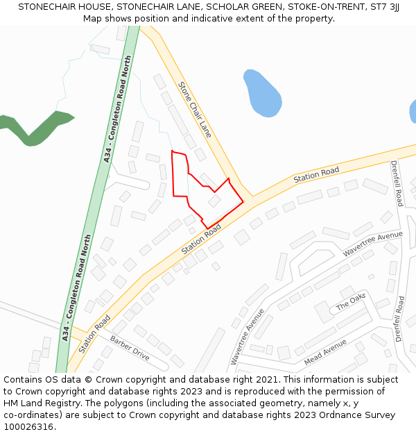 STONECHAIR HOUSE, STONECHAIR LANE, SCHOLAR GREEN, STOKE-ON-TRENT, ST7 3JJ: Location map and indicative extent of plot