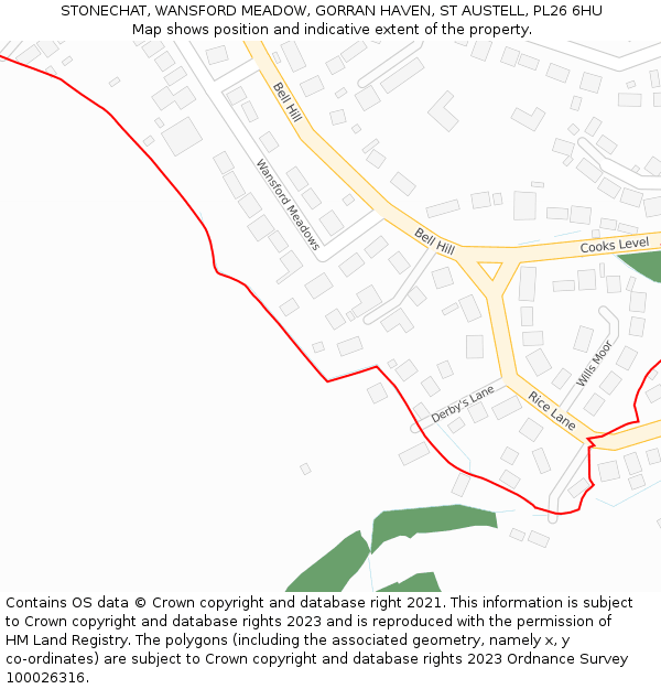 STONECHAT, WANSFORD MEADOW, GORRAN HAVEN, ST AUSTELL, PL26 6HU: Location map and indicative extent of plot