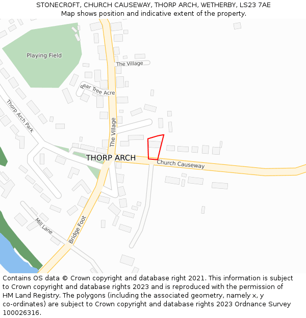 STONECROFT, CHURCH CAUSEWAY, THORP ARCH, WETHERBY, LS23 7AE: Location map and indicative extent of plot