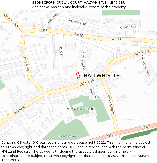 STONECROFT, CROWN COURT, HALTWHISTLE, NE49 0BU: Location map and indicative extent of plot
