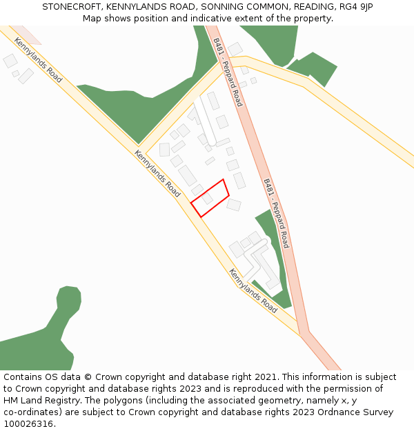 STONECROFT, KENNYLANDS ROAD, SONNING COMMON, READING, RG4 9JP: Location map and indicative extent of plot