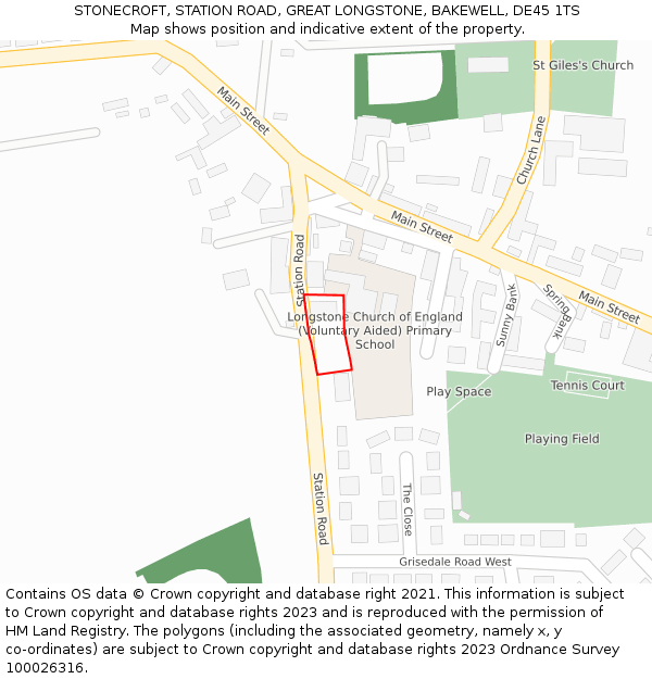 STONECROFT, STATION ROAD, GREAT LONGSTONE, BAKEWELL, DE45 1TS: Location map and indicative extent of plot