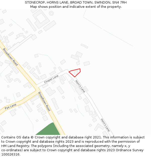 STONECROP, HORNS LANE, BROAD TOWN, SWINDON, SN4 7RH: Location map and indicative extent of plot