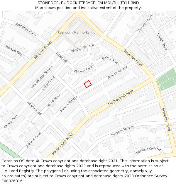 STONEDGE, BUDOCK TERRACE, FALMOUTH, TR11 3ND: Location map and indicative extent of plot