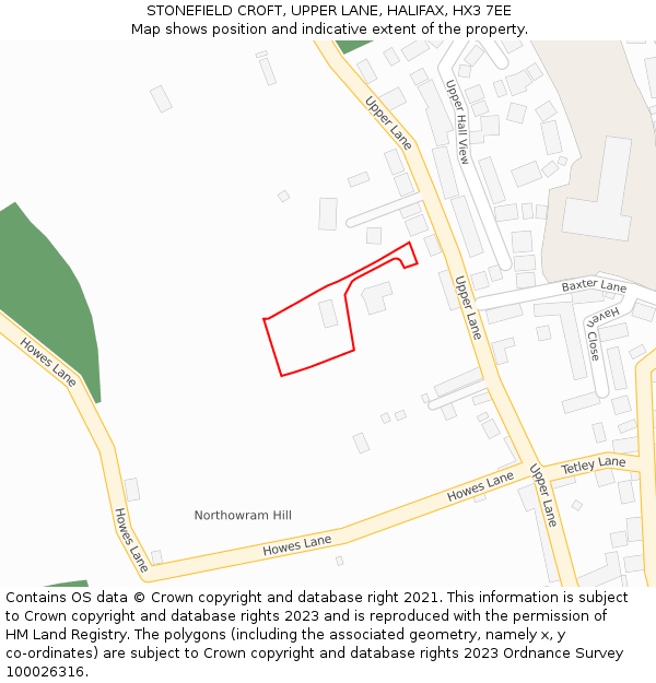 STONEFIELD CROFT, UPPER LANE, HALIFAX, HX3 7EE: Location map and indicative extent of plot