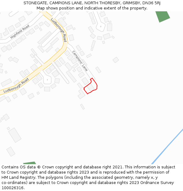 STONEGATE, CAMPIONS LANE, NORTH THORESBY, GRIMSBY, DN36 5RJ: Location map and indicative extent of plot