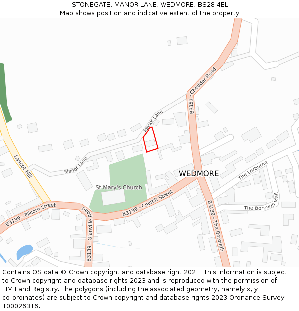 STONEGATE, MANOR LANE, WEDMORE, BS28 4EL: Location map and indicative extent of plot