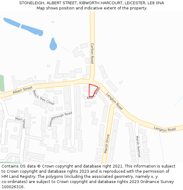 STONELEIGH, ALBERT STREET, KIBWORTH HARCOURT, LEICESTER, LE8 0NA: Location map and indicative extent of plot