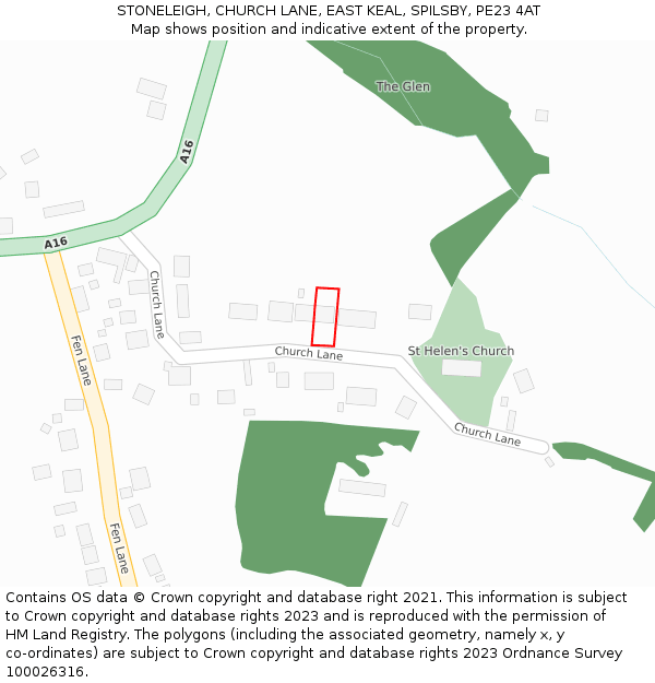 STONELEIGH, CHURCH LANE, EAST KEAL, SPILSBY, PE23 4AT: Location map and indicative extent of plot