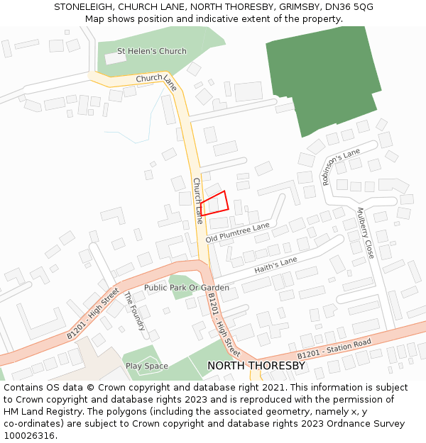 STONELEIGH, CHURCH LANE, NORTH THORESBY, GRIMSBY, DN36 5QG: Location map and indicative extent of plot