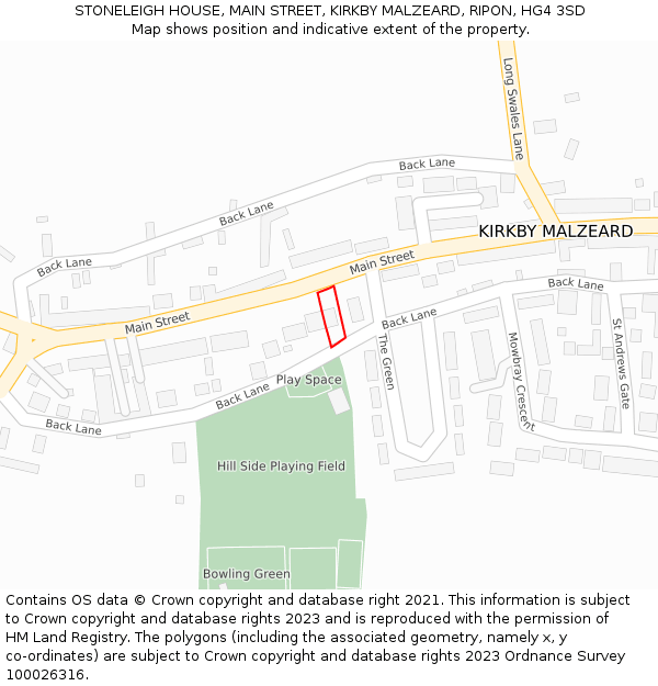 STONELEIGH HOUSE, MAIN STREET, KIRKBY MALZEARD, RIPON, HG4 3SD: Location map and indicative extent of plot