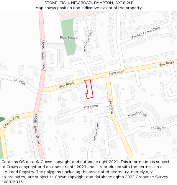 STONELEIGH, NEW ROAD, BAMPTON, OX18 2LF: Location map and indicative extent of plot