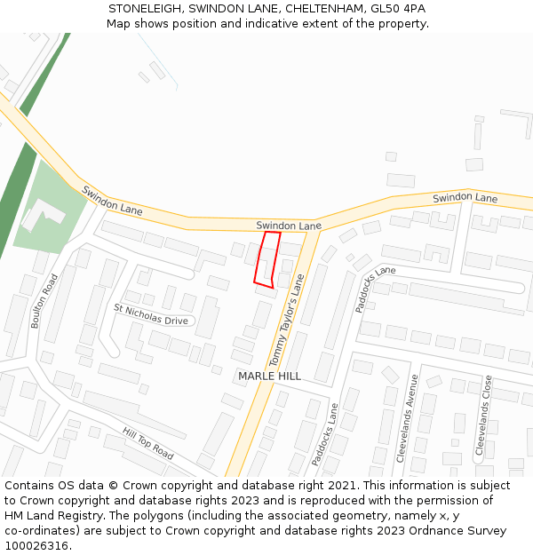STONELEIGH, SWINDON LANE, CHELTENHAM, GL50 4PA: Location map and indicative extent of plot