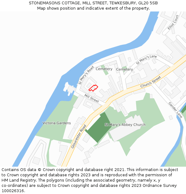 STONEMASONS COTTAGE, MILL STREET, TEWKESBURY, GL20 5SB: Location map and indicative extent of plot